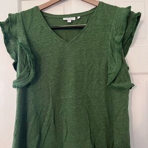 Chico's Forest Green Ruffle Sleeve Tee